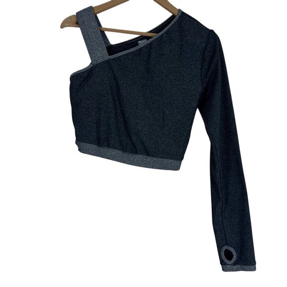Kittenish Crop Top Womens S Gray One Shoulder Thumbholes Y2K Athleisure Pilates - Picture 2 of 4